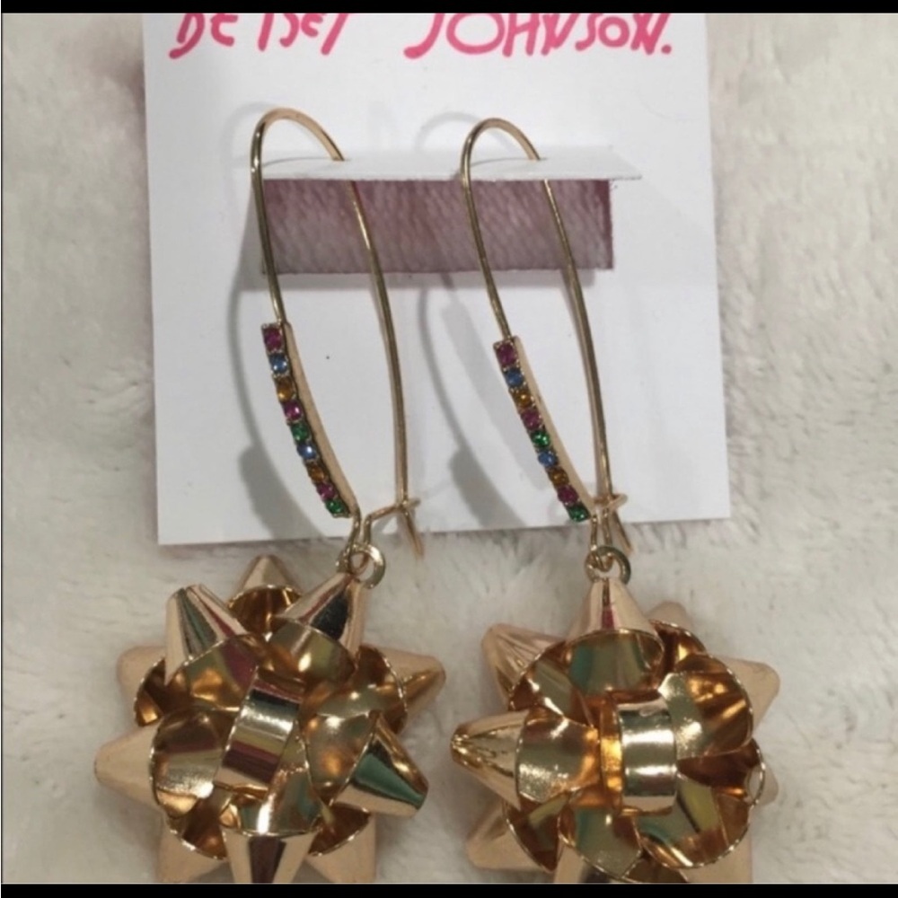 Betsey Johnson gold bow earrings new